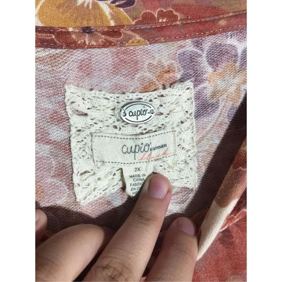 Womens Cupio Blouse Floral Pink Scoop Neck Plus Size Drop Shoulder - Picture 5 of 6